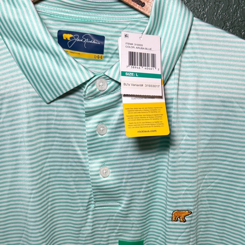 NEW! Jack Nicklaus Men’s Golf Polo Striped Shirt Large With Sun Protection - Picture 3 of 11